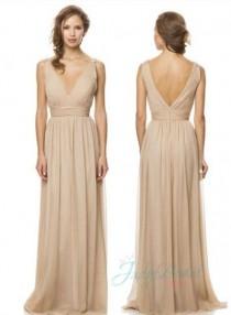 wedding photo -  JM14012 strappy v neck nude color long chiffon bridesmaid gown dress
