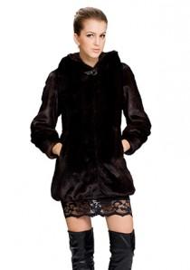 wedding photo -  Faux dark brown mink fur with hood women short coat