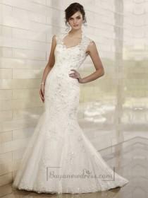 wedding photo - Fit and Flare Queen Anne Neckline Embroidered Wedding Dresses with Keyhole Back