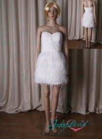 wedding photo -  LJ190 little white short ostrich feathers party prom dress