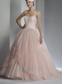wedding photo - JOL245 sweetheart blush pink colored tiered tulle ballgown wedding dress