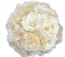wedding photo -  Ivory Bridal bouquets, Ivory wedding bouquet, Ivory Paper Bouquet, Shabby chic bouquet, Toss bouquets, silk bouquets, Romantic bouquets