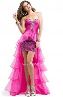 wedding photo -  Strapless Sequin Mini Prom Dress with Organza High-low Overlay
