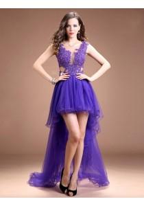 wedding photo -  A Line Tank Top High Low Purple Cocktail Party Dress