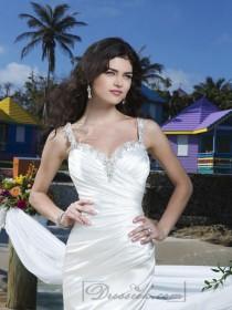 wedding photo -  Beaded Straps Charmeuse Asymmetric Pleated Mermaid Wedding Gown with Deep V-back
