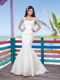 wedding photo -  Lace Cap Sleeves Charmeuse Asymmetric Draped Mermaid Wedding Gown