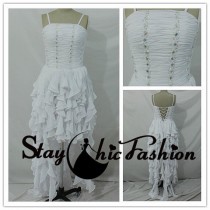 wedding photo -  White Pleated Ruffled High Low Prom Dress, White Spaghtti Straps Ruffled Hi Lo Homecoming Dress