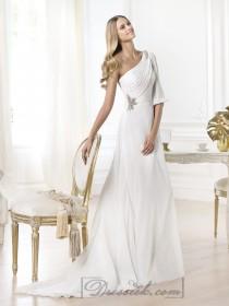 wedding photo -  Stunning One-shoulder Draped A-line Wedding Dresses with Opened Shoulder-length Sleeve
