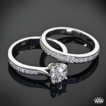 wedding photo - 18k White Gold "Legato Sleek Line Pave" Diamond Engagement Ring & Wedding Ring