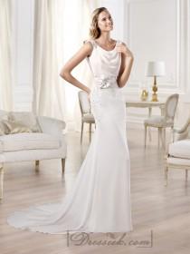 wedding photo -  Beaded Straps Draped Boat Neck And Back Wedding Dresses Featuring Applique