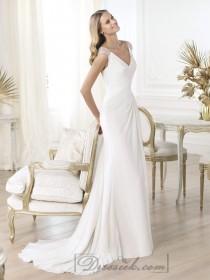 wedding photo -  Elegant V-neck Draped Wedding Dresses with Semi-sheer Back Flared Skirt