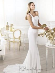 wedding photo -  One-shoulder Asymmetric Draped Bodice Wedding Dresses with Flared Skirt