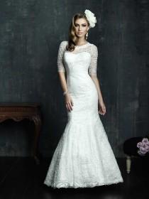 wedding photo -  Half Sleeves Scooped Neckline Wedding Dresses with Covered Sheer Lace Back