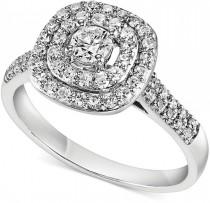 wedding photo - Diamond Halo Engagement Ring in 14k White Gold (5/8 ct. t.w.)