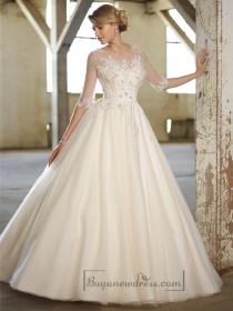 wedding photo -  Illusion Boat Neckline Three-Quarter Sleeves Embellished Wedding Dresses