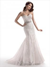 wedding photo -  Strapless Sweetheart Mermaid Lace Embroidered Wedding Dresses with Beaded Belt