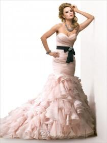 wedding photo -  Organza Pink Ruched Sweetheart Wedding Dresses with Mermaid Layered Skirt