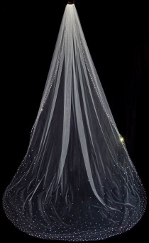 wedding photo - Cathedral Length Bridal Veil With Crystal Edge And Scattered Crystals, Crystal Bridal Veil, White Diamond Ivory Veil, Style 1033 'Megan'