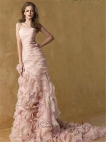 wedding photo -  Romantic Pink Strapless A-line Ruffles Wedding Dresses