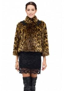 wedding photo -  Faux leopard printing mink fur with black lace trim women short coat