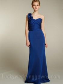 wedding photo - Royal Blue Draped One-shoulder Bridesmaid Gown
