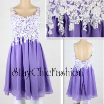 wedding photo -  Purple Short Floral Lace Embellished Top Cocktail Party Dress
