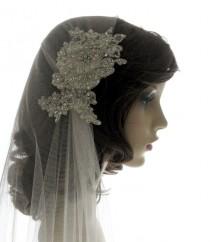 wedding photo - Couture Bridal Cap Veil -1920s Wedding Veil - Dentelle Pearl Luxe