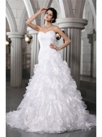 wedding photo -  Elegant A-Line/Princess Sweetheart Sleeveless Pleats Beading Chapel Train Organza Wedding Dress