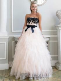 wedding photo -  Luxury Strapless Floral Embellished Long Prom Dresses with Ruffled Skirt