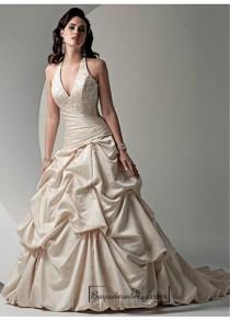 wedding photo -  Beautiful Elegant Exquisite Satin Wedding Dress In Great Handwork