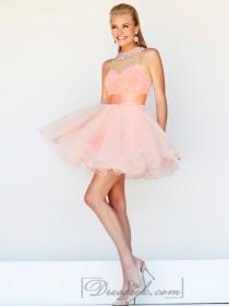 wedding photo -  Short High Neck Sheer Lace Prom Dresses with Pleated Skirt