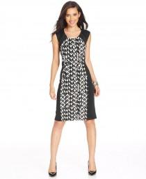 wedding photo - NY Collection Cap-Sleeve Houndstooth-Print Dress