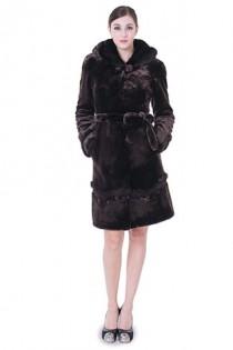 wedding photo -  Faux dark purple mink cashmere and fur with rubby button women middle coat