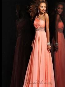 wedding photo -  Beaded One-shoulder Draped Long Prom Dresses with Beaded Empire Waist