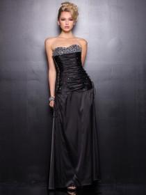 wedding photo -  Black Strapless Beaded Sweetheart Satin Prom Dresses with Braided Sides