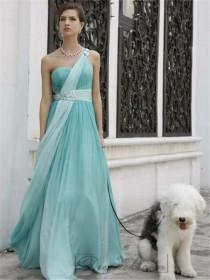 wedding photo -  Asymmetric One Shoulder Aqua Long Grecian Style Formal Dresses