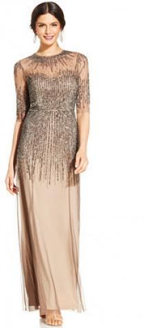 wedding photo - Adrianna Papell Elbow-Sleeve Illusion Embellished Gown