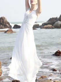 wedding photo - Chic Floor Length Wide Straps White Evening Dress