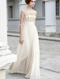 wedding photo - Cream Grecian Floor Length Evening Dress with Spaghetti Straps