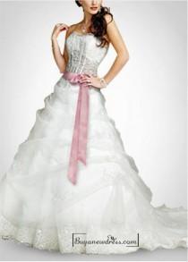 wedding photo -  Beautiful Elegant Organza A-line Strapless Wedding Dress In Great Handwork