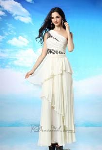 wedding photo -  Milky-white One Shoulder Pleated Long Prom Dress with Layered Skirt