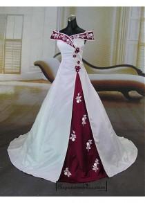 wedding photo -  Beautiful Elegant Satin A-line Off-the-shoulder Wedding Dress In Great Handwork