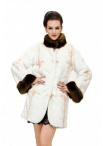 wedding photo -  Ladies fur coat with faux white cross pattern fox fur with brown bunny fur