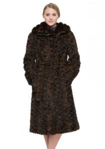 wedding photo -  Faux dark brown astrakhan with mink fur hooded long women coat