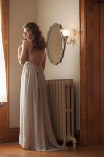 wedding photo - Gray Bohemian Wedding Dress In Silk Chiffon With Low Back And Lace Detail - Everlasting Gown