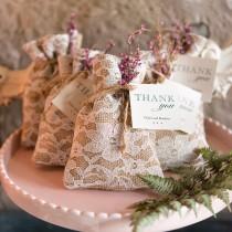 wedding photo -  Rustic Chic Burlap And Lace Drawstring Favor Bag
