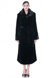 wedding photo -  Faux black classic mink cashmere and mink fur women long coat