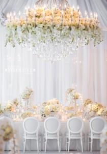 wedding photo - This Floral Chandelier Steals The Show.