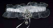 wedding photo -  Rhinestone Wedding Garter, Single Bridal Garter Belt, White Lace Crystal Garter, Bridal Rhinestone Garter, Wedding Bridal Garter Belt