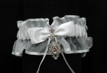 wedding photo -  Bridal Crystal Garter, Single Wedding Garter, White Lace Crystal Garter, Bridal Rhinestone Garter,